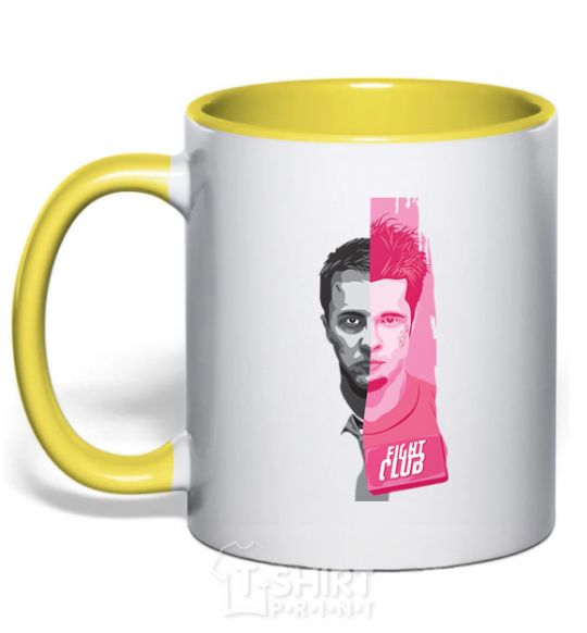 Mug with a colored handle Fight Club pink and gray yellow фото