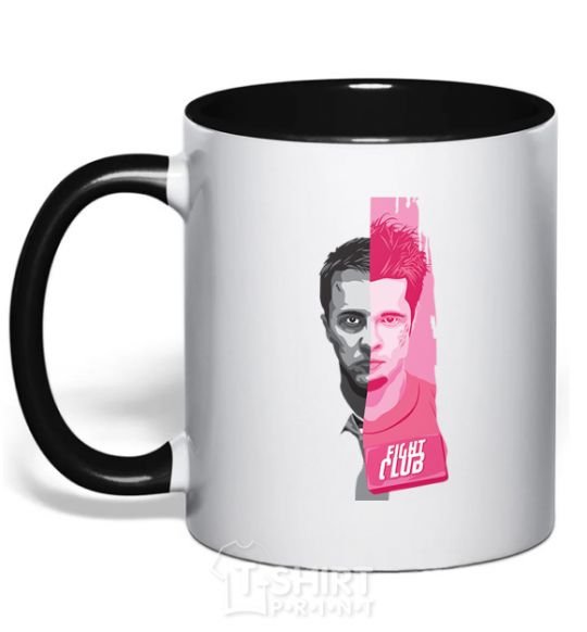 Mug with a colored handle Fight Club pink and gray black фото