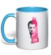 Mug with a colored handle Fight Club pink and gray sky-blue фото