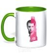 Mug with a colored handle Fight Club pink and gray kelly-green фото