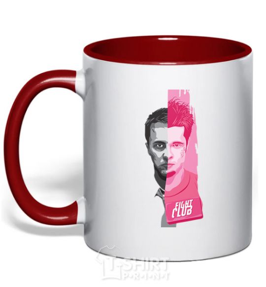 Mug with a colored handle Fight Club pink and gray red фото