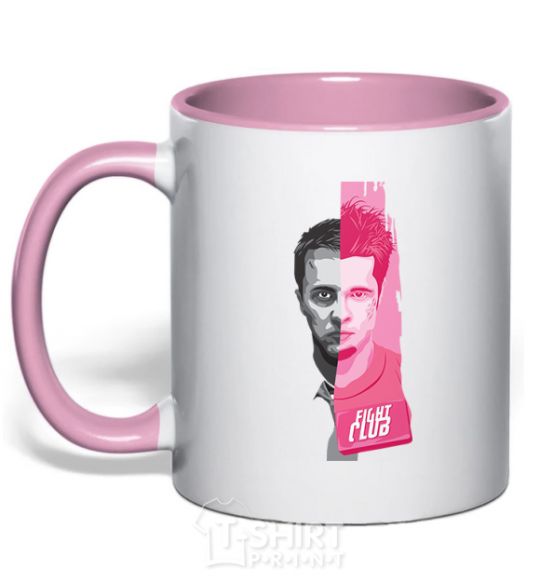 Mug with a colored handle Fight Club pink and gray light-pink фото