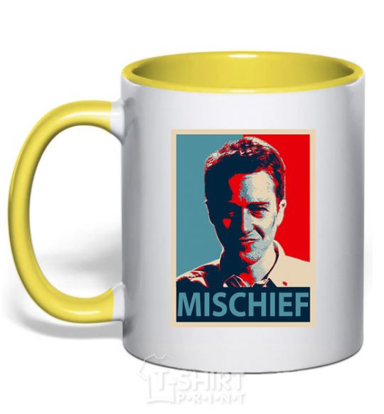 Mug with a colored handle Mischief yellow фото