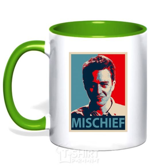 Mug with a colored handle Mischief kelly-green фото