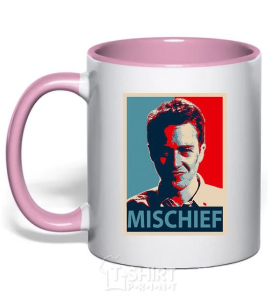 Mug with a colored handle Mischief light-pink фото