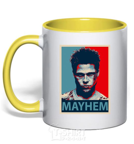Mug with a colored handle Mayhem yellow фото