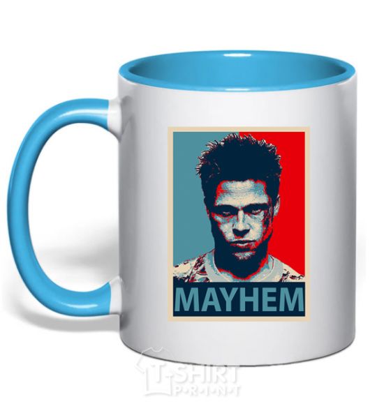 Mug with a colored handle Mayhem sky-blue фото