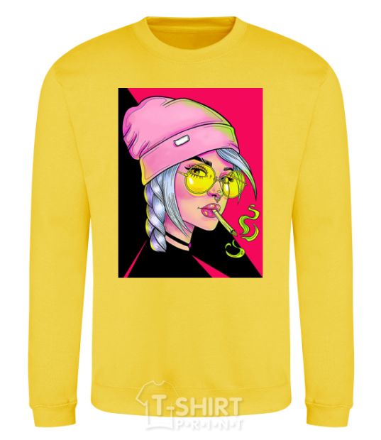 Sweatshirt SWAG girl with cigarette yellow фото