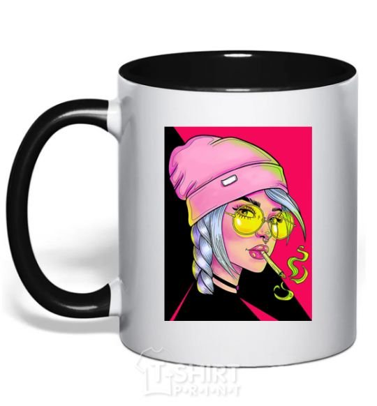 Чашка с цветной ручкой SWAG girl with cigarette Черный фото