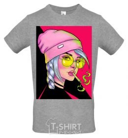Men's T-Shirt SWAG girl with cigarette grey фото
