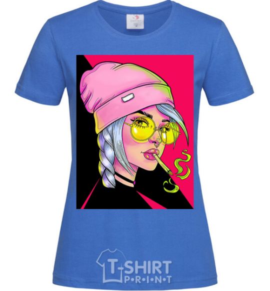 Women's T-shirt SWAG girl with cigarette royal-blue фото