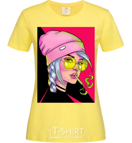 Women's T-shirt SWAG girl with cigarette cornsilk фото