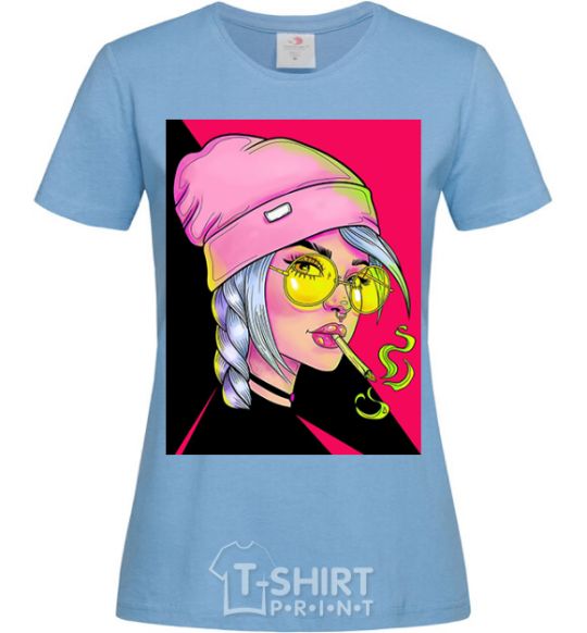 Women's T-shirt SWAG girl with cigarette sky-blue фото