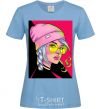 Women's T-shirt SWAG girl with cigarette sky-blue фото