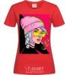 Women's T-shirt SWAG girl with cigarette red фото