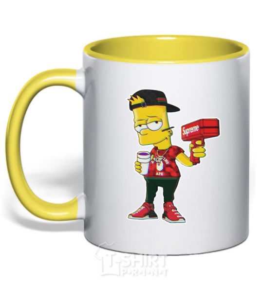 Mug with a colored handle Supreme Bart yellow фото