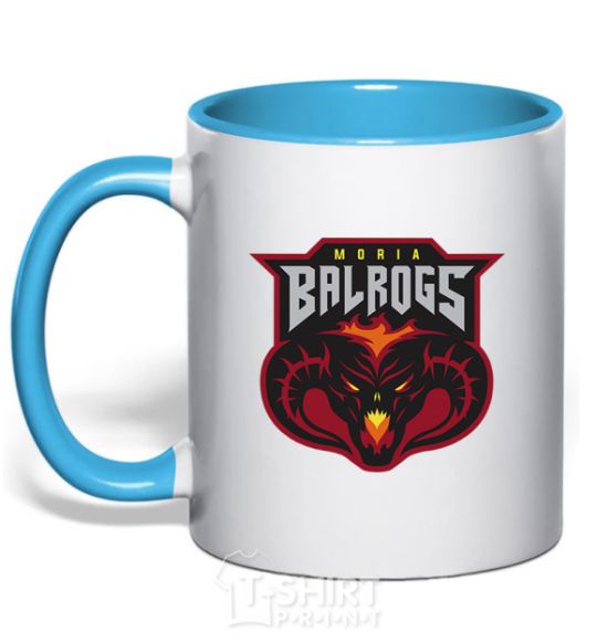Mug with a colored handle Moria Balrogs sky-blue фото