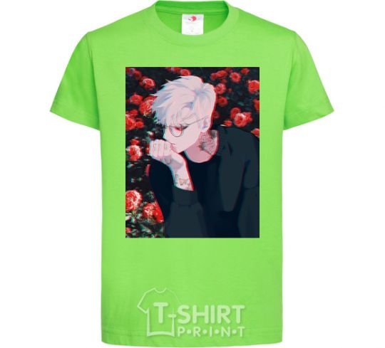 Kids T-shirt Anime boy roses orchid-green фото