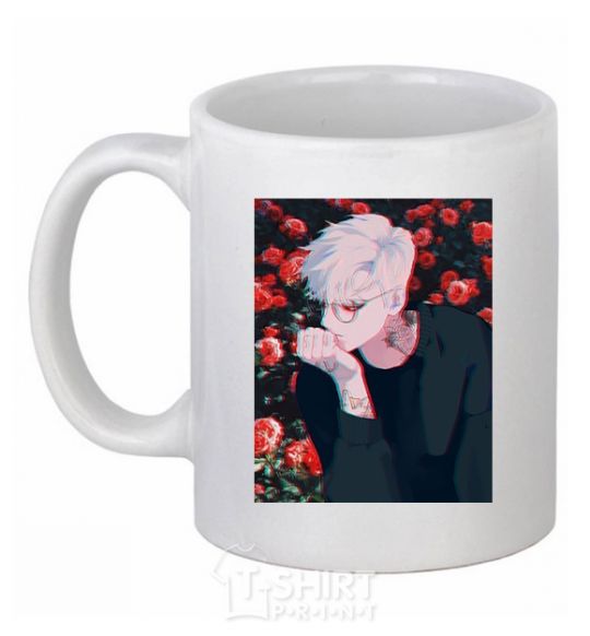 Ceramic mug Anime boy roses White фото