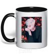 Mug with a colored handle Anime boy roses black фото