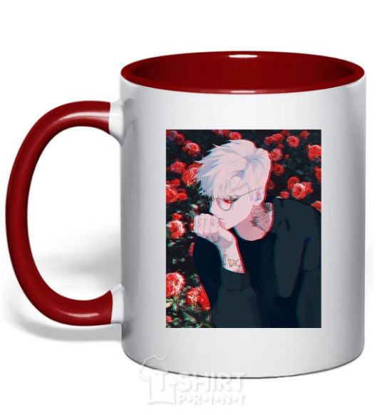 Mug with a colored handle Anime boy roses red фото