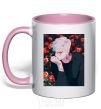 Mug with a colored handle Anime boy roses light-pink фото
