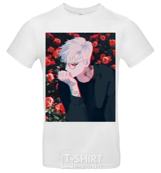 Men's T-Shirt Anime boy roses White фото