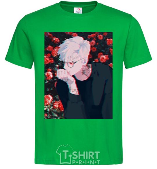 Men's T-Shirt Anime boy roses kelly-green фото