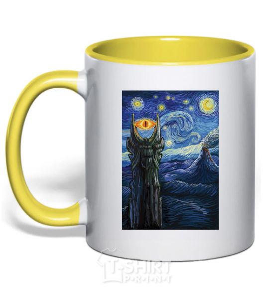 Mug with a colored handle The Eye of Sauron yellow фото