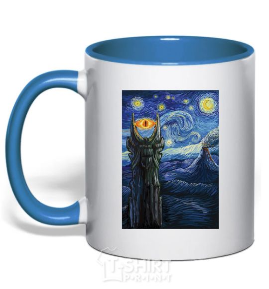 Чашка с цветной ручкой Глаз Саурона Ярко-синий фото