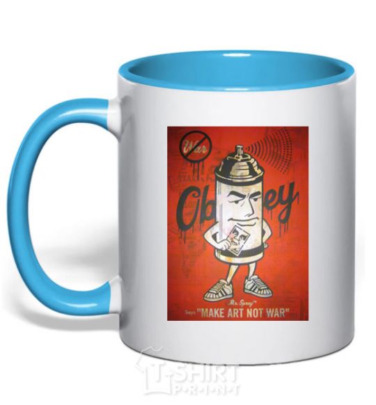 Mug with a colored handle OBEY art sky-blue фото