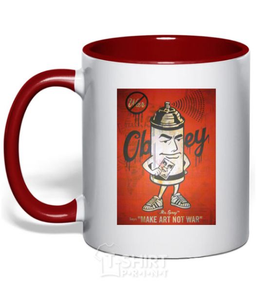 Mug with a colored handle OBEY art red фото