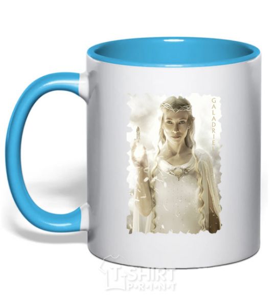 Mug with a colored handle Galadriel sky-blue фото