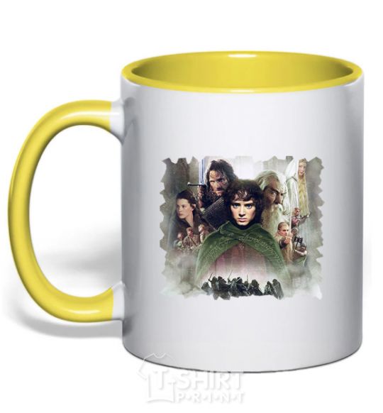 Mug with a colored handle Lord of the Rings characters yellow фото