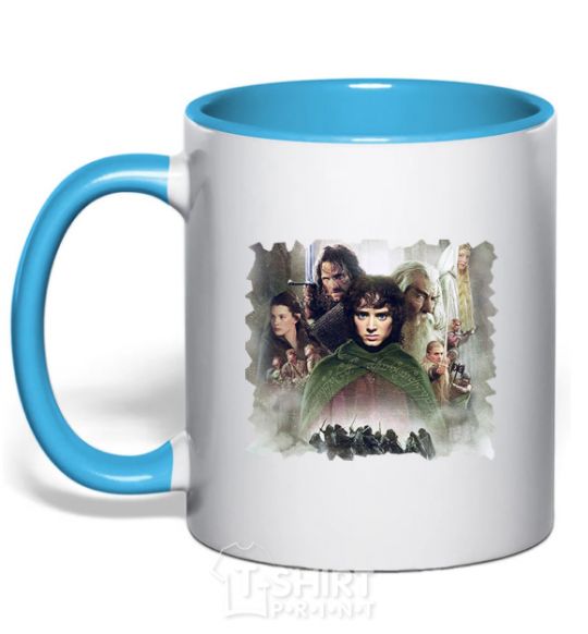 Mug with a colored handle Lord of the Rings characters sky-blue фото