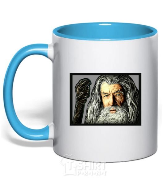 Mug with a colored handle Gandalf sky-blue фото