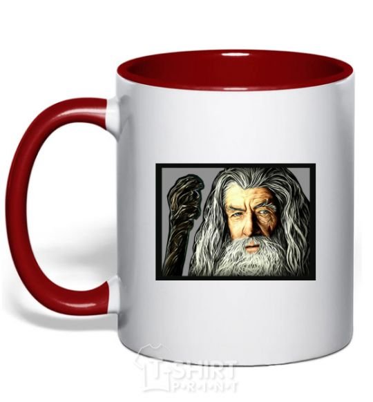 Mug with a colored handle Gandalf red фото