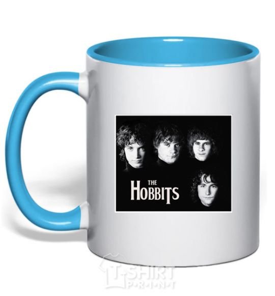 Mug with a colored handle The Hobbits sky-blue фото