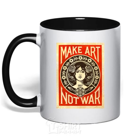 Mug with a colored handle OBEY Make art not war black фото