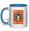 Mug with a colored handle OBEY Make art not war royal-blue фото