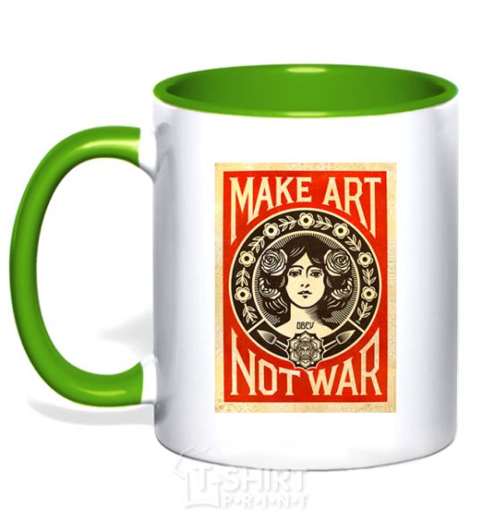 Mug with a colored handle OBEY Make art not war kelly-green фото