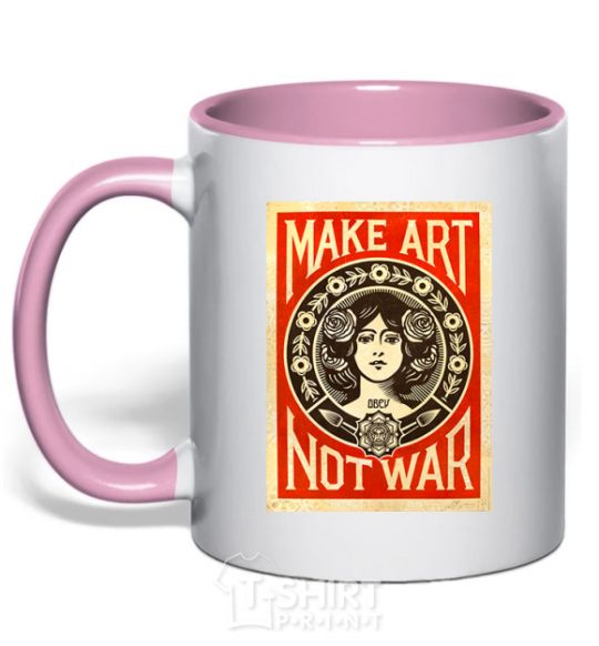 Mug with a colored handle OBEY Make art not war light-pink фото