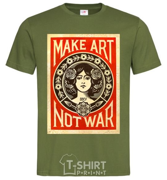 Мужская футболка OBEY Make art not war Оливковый фото