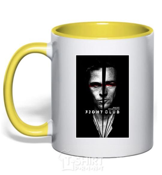 Mug with a colored handle Fight Club black white yellow фото