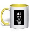 Mug with a colored handle Fight Club black white yellow фото