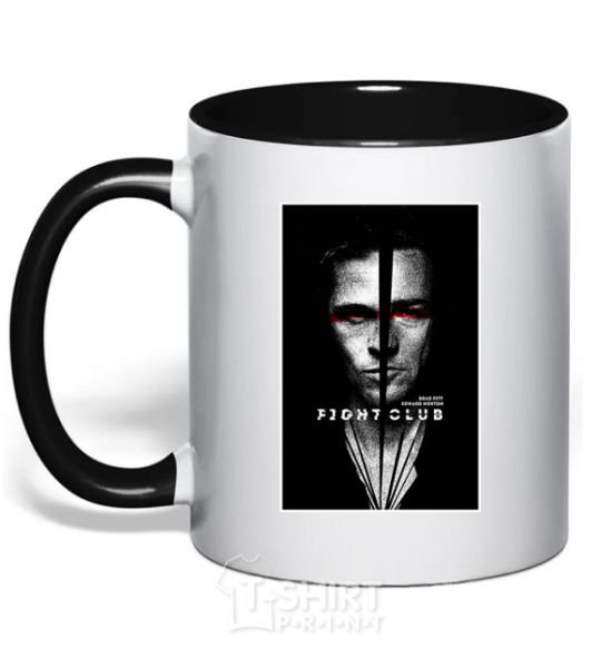 Mug with a colored handle Fight Club black white black фото