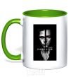 Mug with a colored handle Fight Club black white kelly-green фото