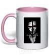 Mug with a colored handle Fight Club black white light-pink фото