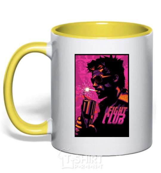 Mug with a colored handle Fight Club bomb yellow фото