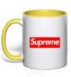 Mug with a colored handle Supreme logo yellow фото